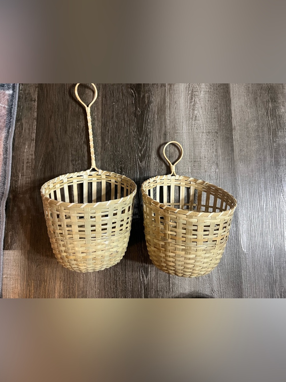 IKEA TOLKNING set of 2 handmade bamboo hanging baskets